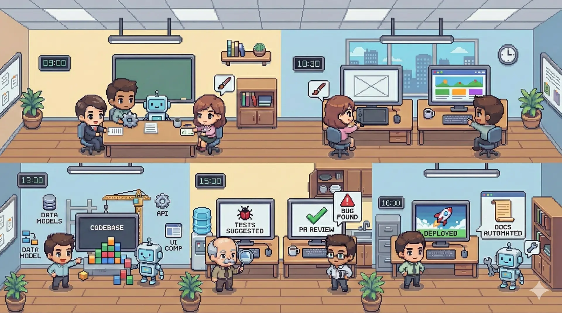 AI 네이티브 엔지니어링 팀 - 코딩 에이전트와 엔지니어의 협업을 나타내는 일러스트레이션