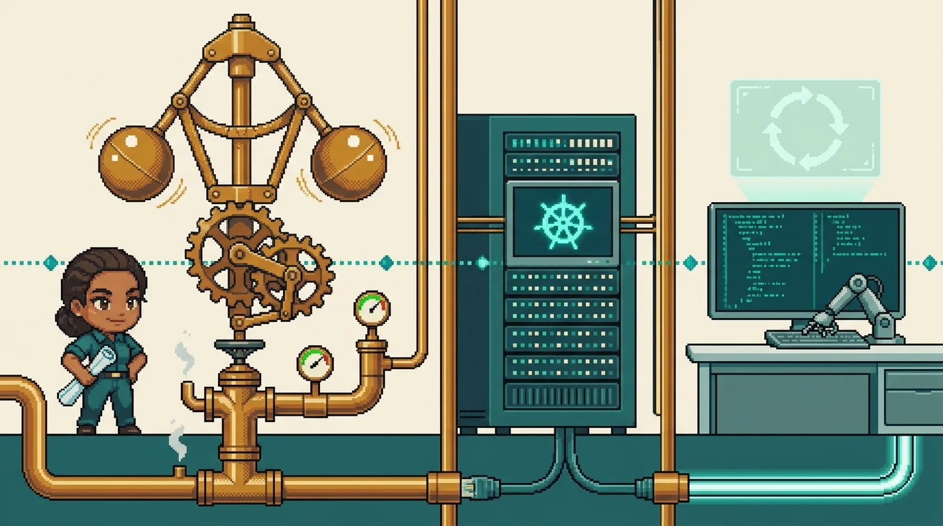 16비트 픽셀아트: 와트의 조속기에서 쿠버네티스를 거쳐 AI 에이전트까지 세 시대를 잇는 제어 패널