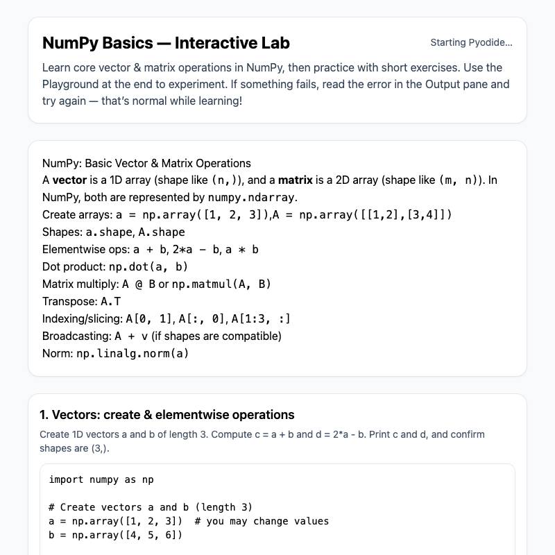 NumPy Pyodide 실험 도구