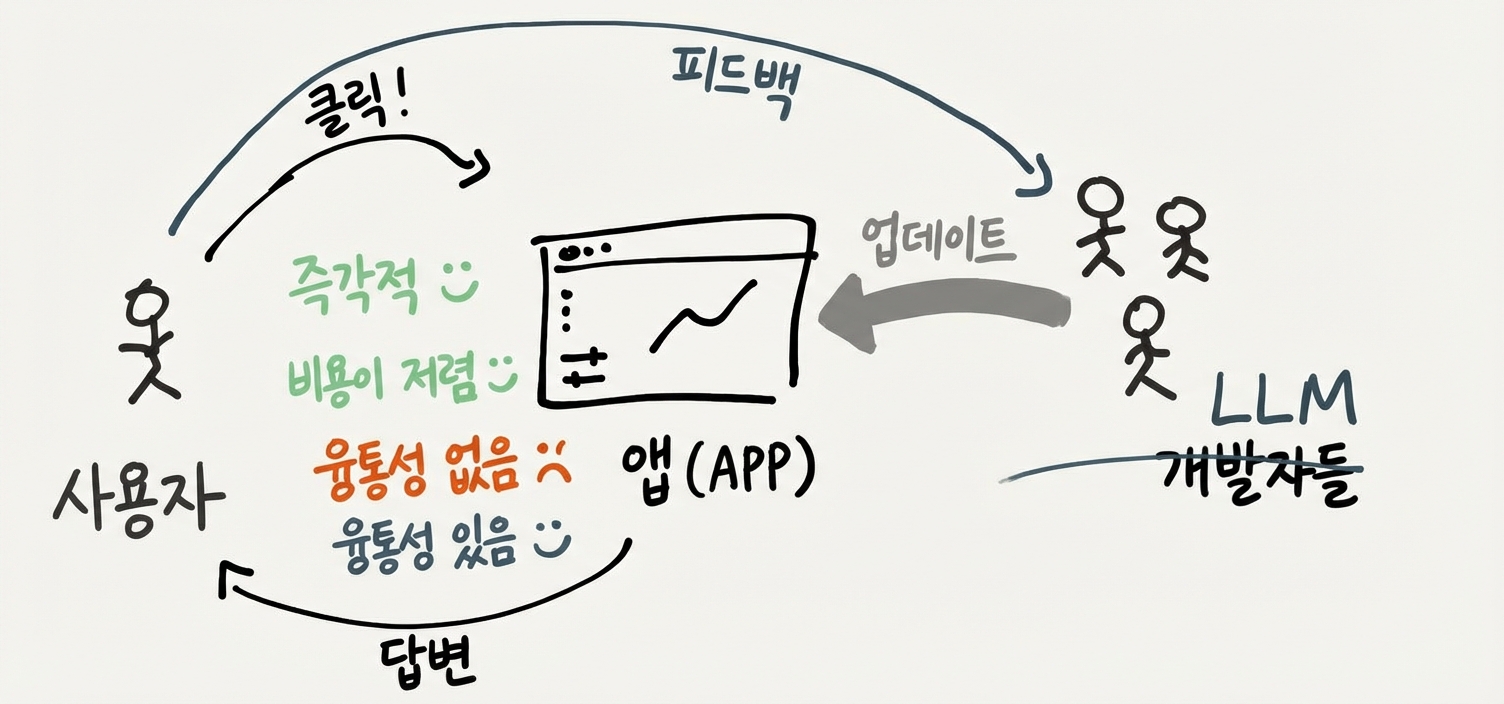 LLM 개발자가 있는 앱과 상호작용하는 다이어그램