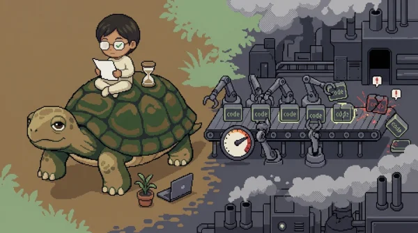 16비트 픽셀아트: 거북이 위의 개발자와 코드 공장