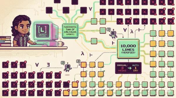 수학자가 정리 검증 네트워크를 업데이트하는 16비트 픽셀 아트
