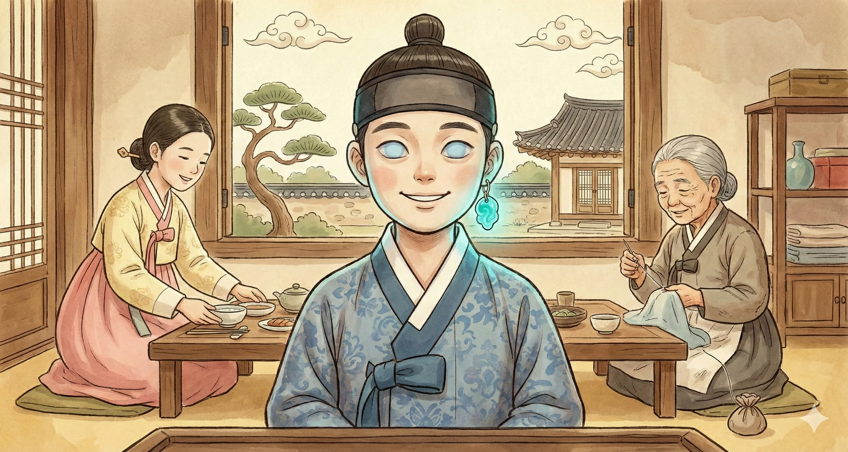 텅 빈 눈으로 웃고 있는 봉구와 아무것도 모르는 가족