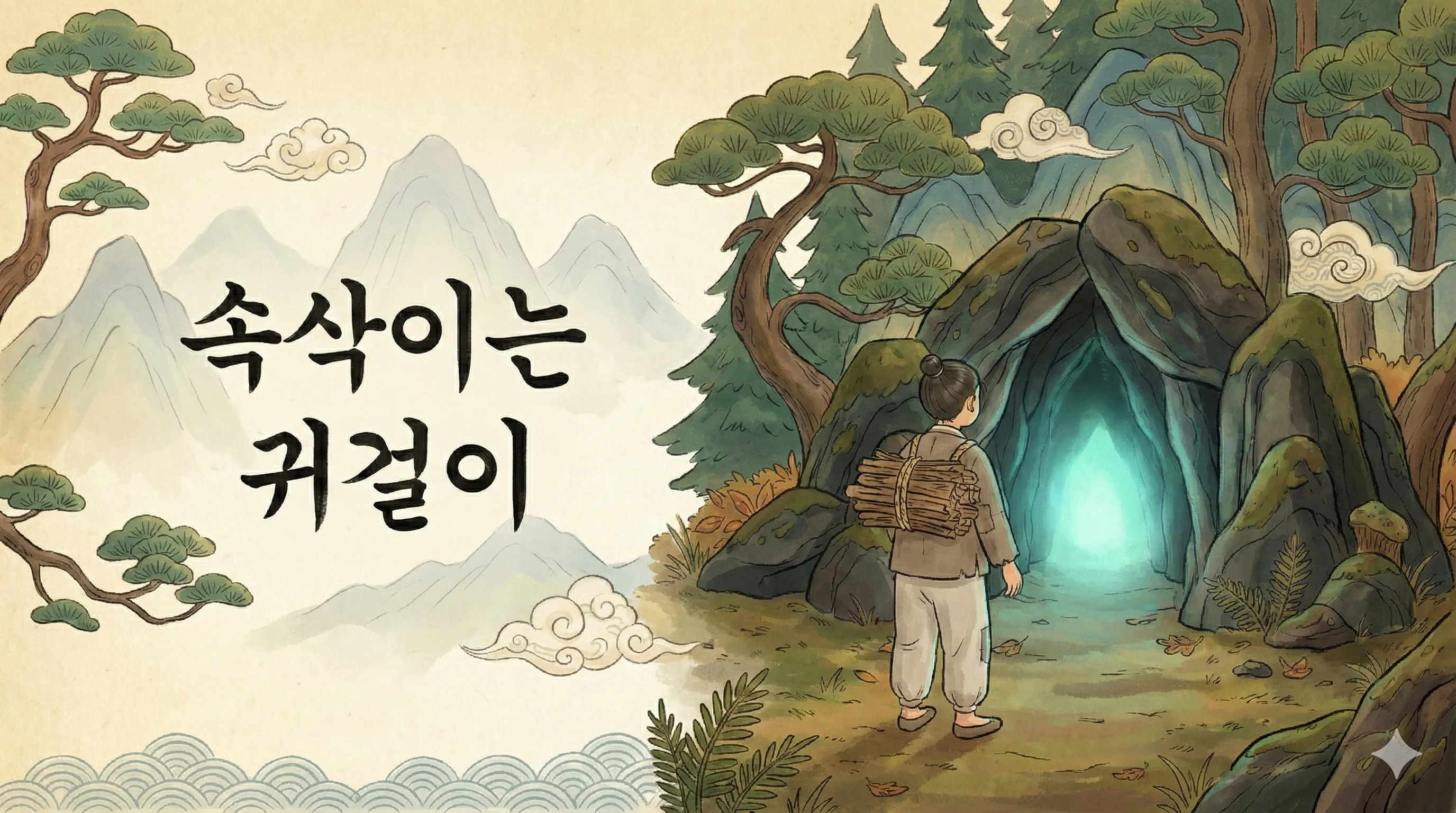 속삭이는 귀걸이 - 전래동화 스타일 일러스트